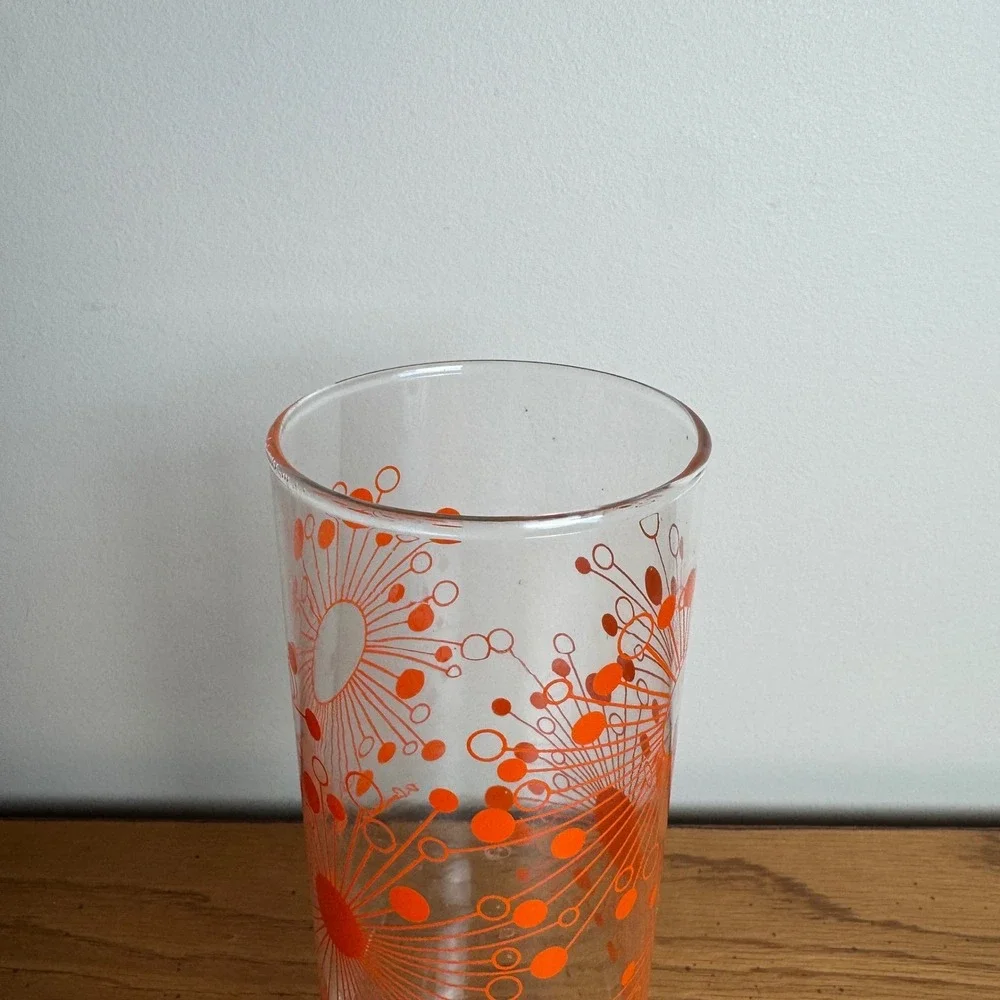 Vintage D Campbell 32 oz Glass Tumbler Orange Atomic Starburst Design Drinkware‎